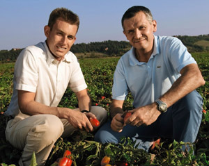 Nestlé employee and agronomic service manager in a field of tomatoes