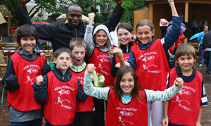 IAAF ambassador Wilson Kipketer and school children in Denmark