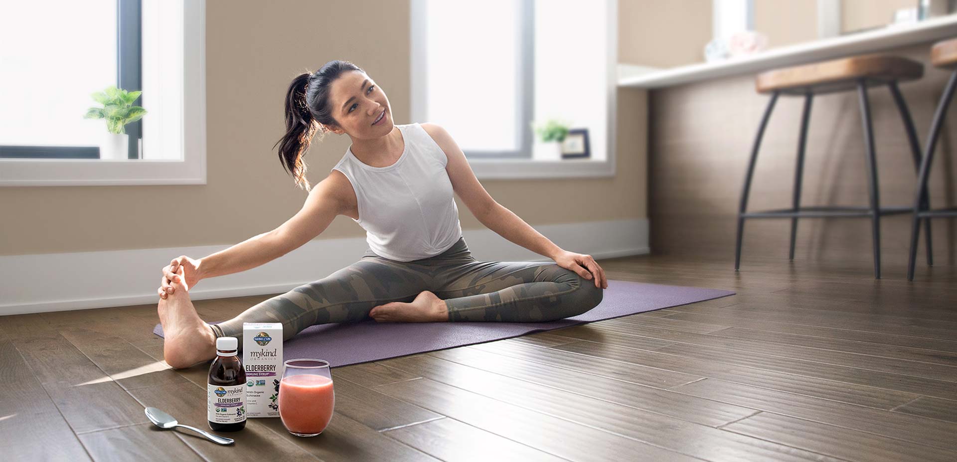Girl stretching after having Garden of Life