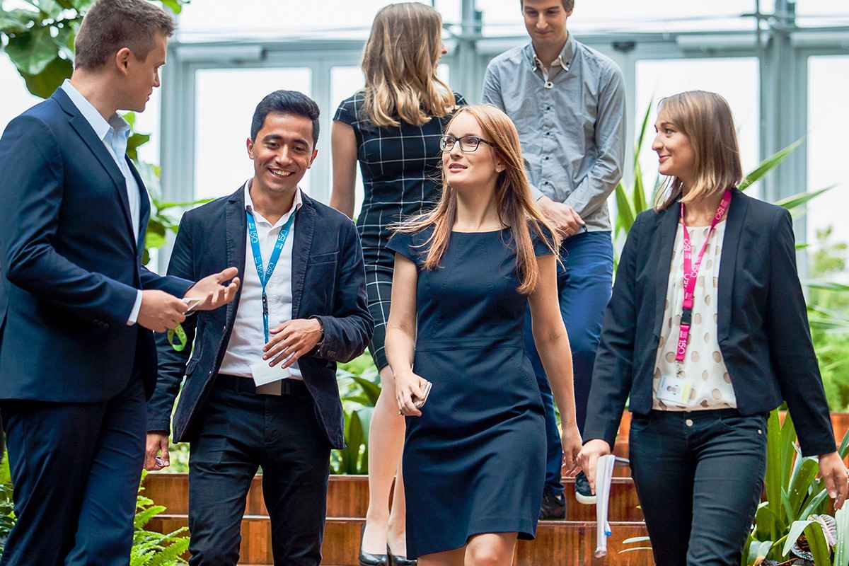 Employees walking together
