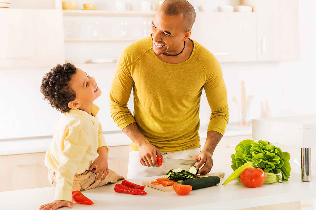 Dad and son cooking