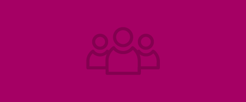 Pink illustrated icon featuring three people