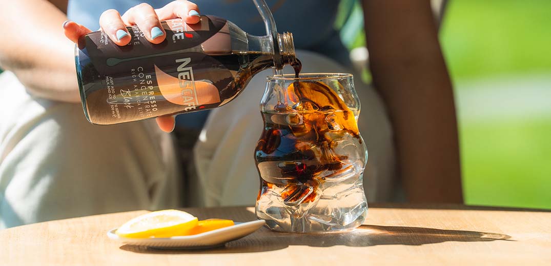 Espresso Lemonade by mixing 30ml of Nescafé Espresso Concentrate with 150ml of sparkling lemonade.