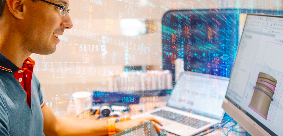 Man is working with computer
