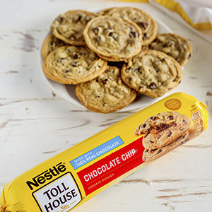 Plate of freshly baked chocolate chip cookies