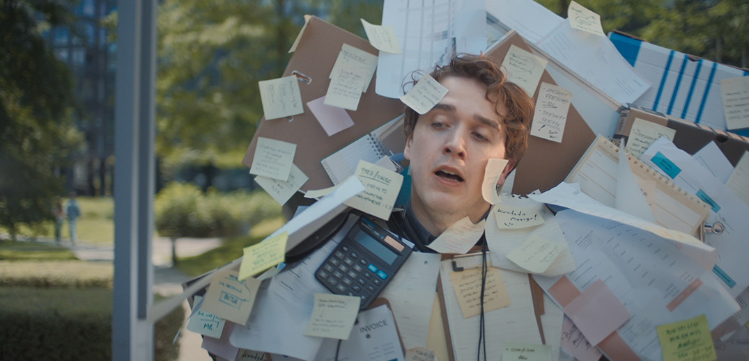Man with sticky notes on him