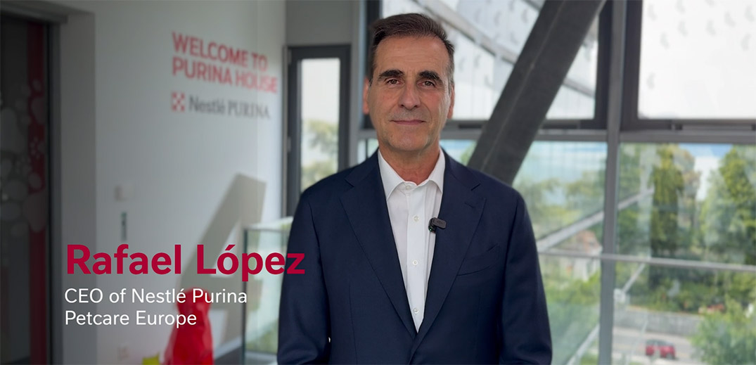 Purina PetCare Europe executive speaking in a modern office setting