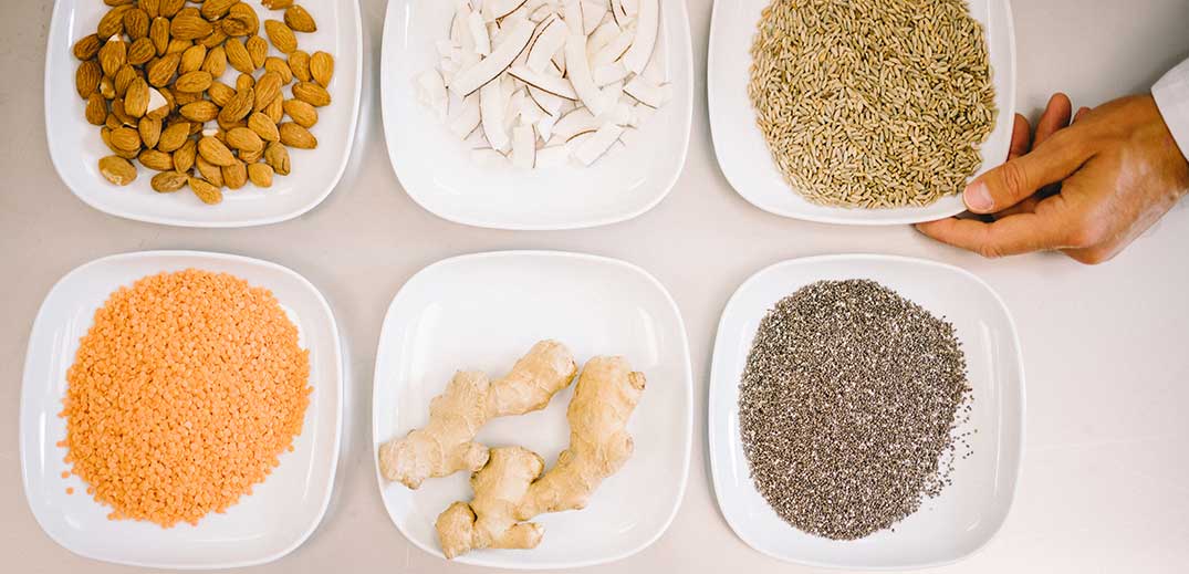 Scientist prepared raw materials on plates