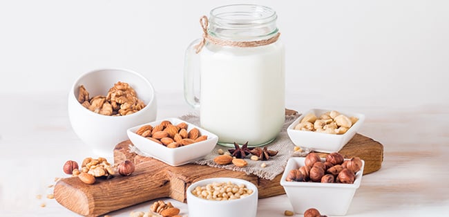 vegan milk from nuts in glass jar