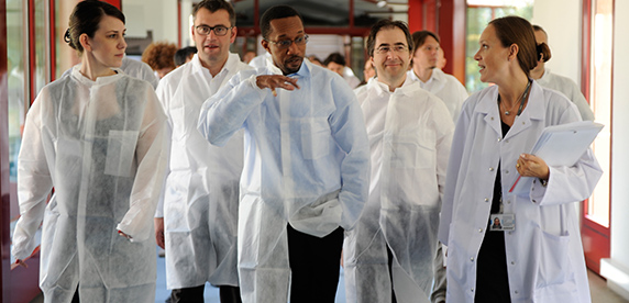 Group of employees and visitors