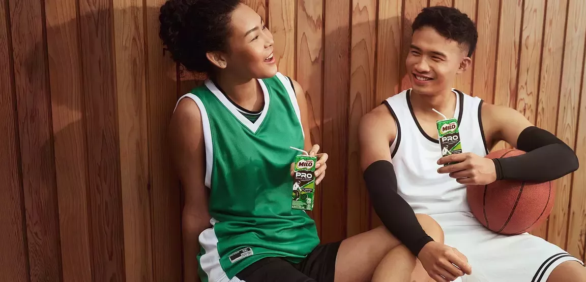 Milo Pro drink enjoyed by basketball players during a break from training and sports activities