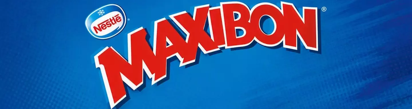 Header with Maxibon written and the logo on the blue background