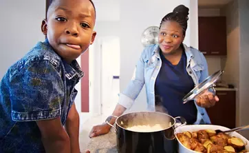 parent and child cook together