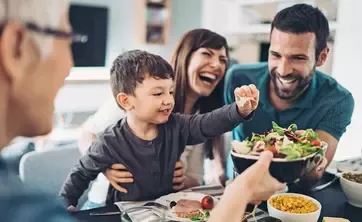 family enjoying healthy meal