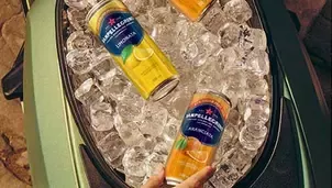 Sanpellegrino Italian sparkling drinks chilled on ice with lemon and orange flavors