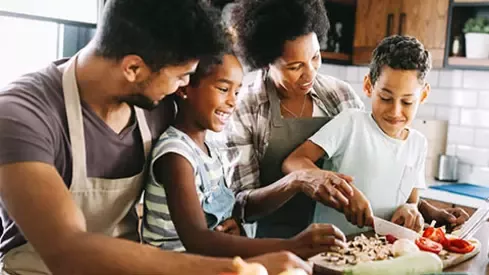 family preparing lunch