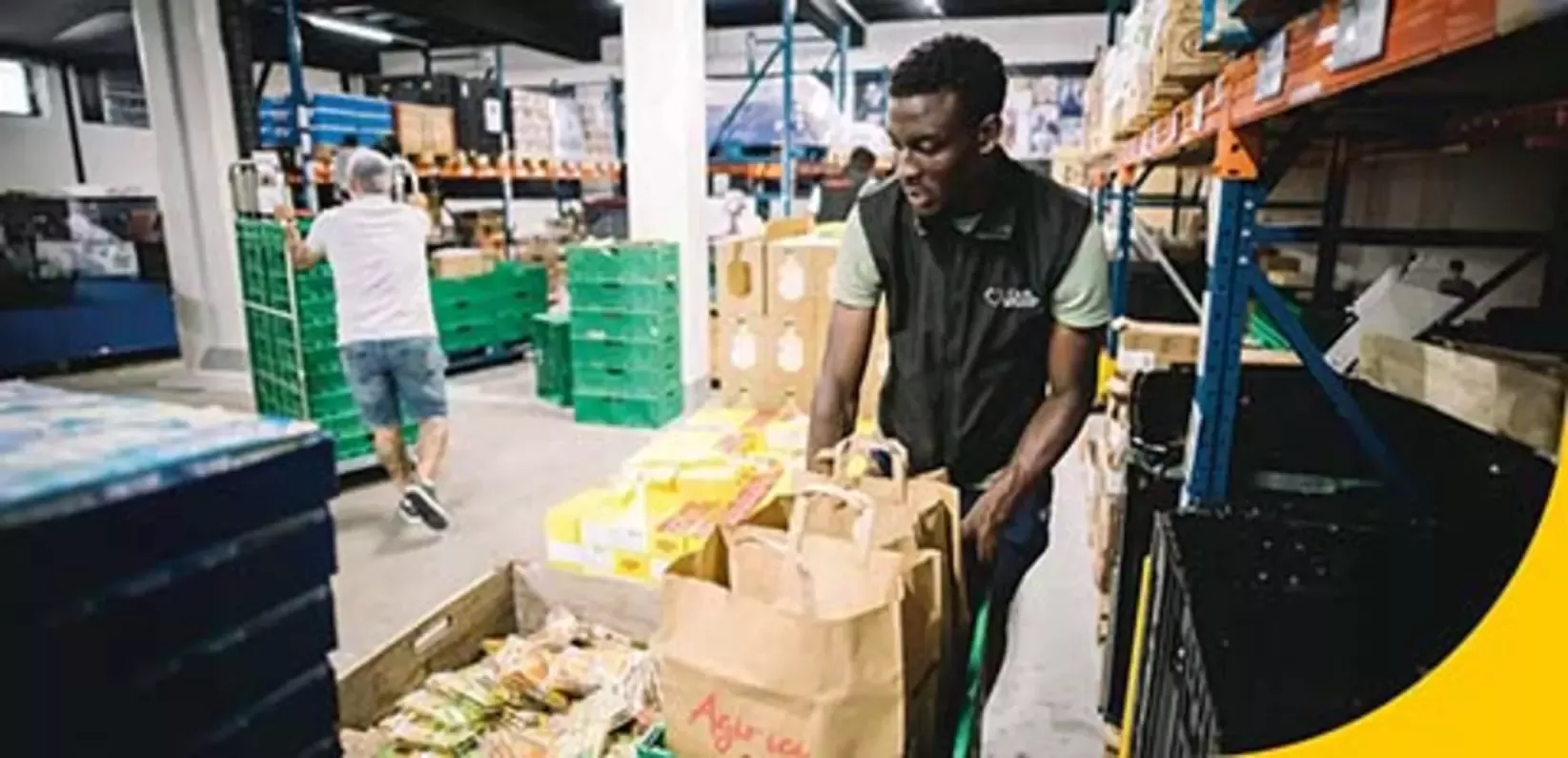 Employee sorting the food