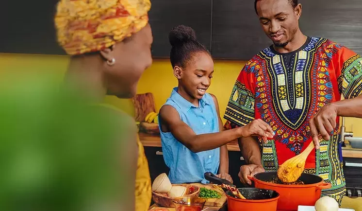 family preparing fresh food 