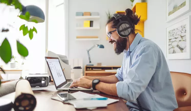 person works from home