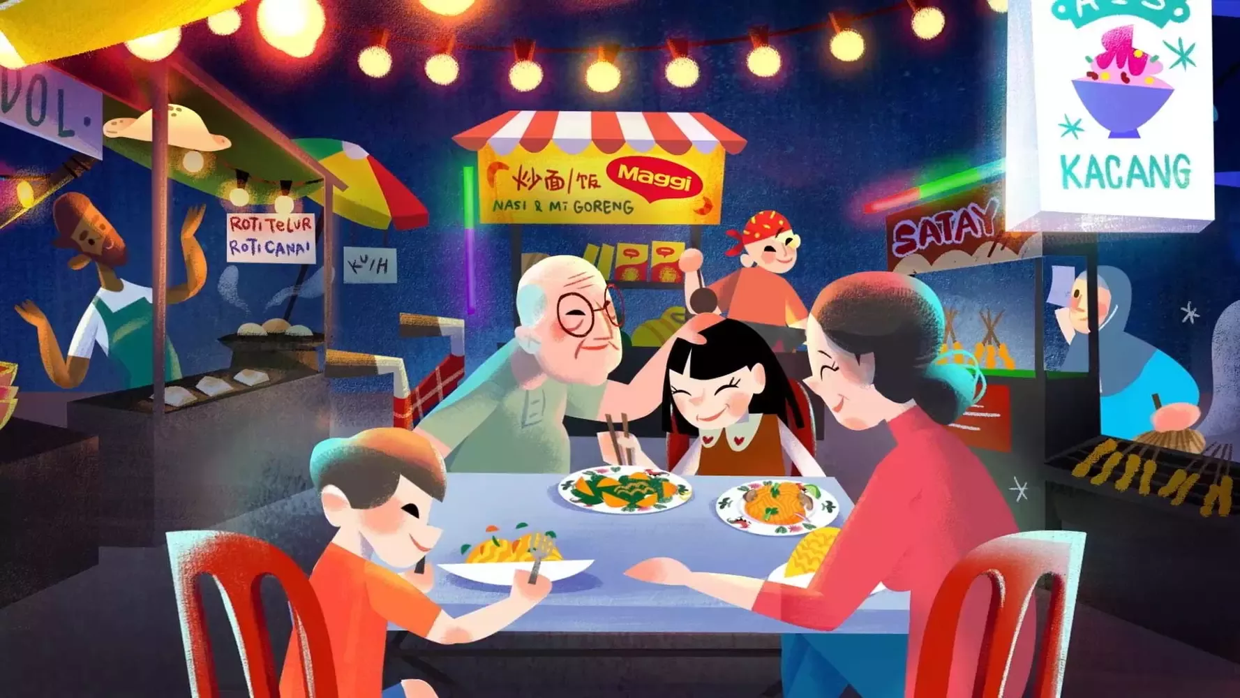 Illustration of a family sharing a meal