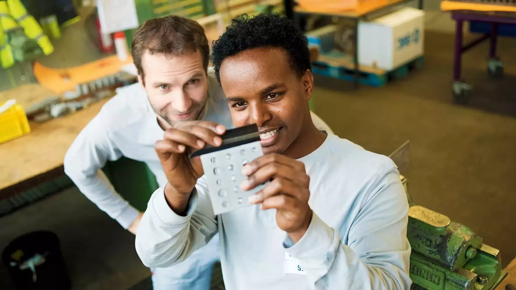 Young men working