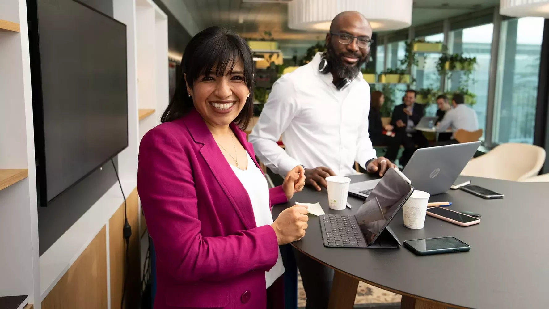 Employees smiling at the workplace