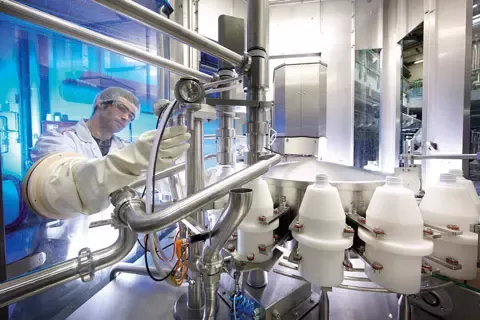 Worker in dairy factory