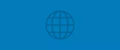 Blue illustrated icon featuring the globe