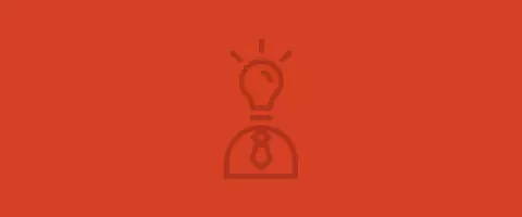 Orange illustrated icon featuring an illuminated light bulb
