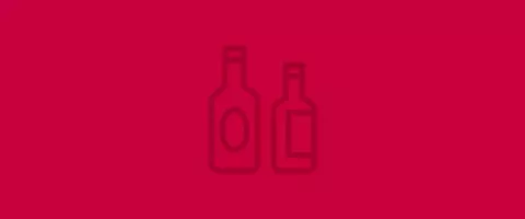 Red illustrated icon showing a range of products