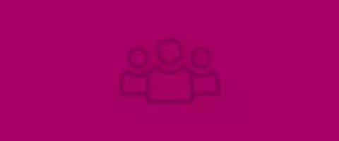 Pink illustrated icon featuring three people