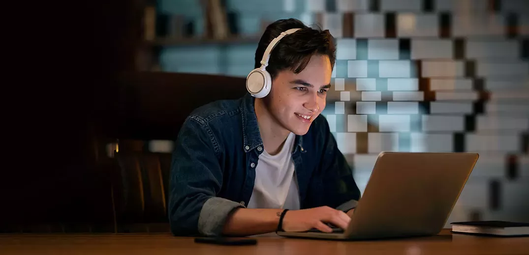 Boy working on a laptop