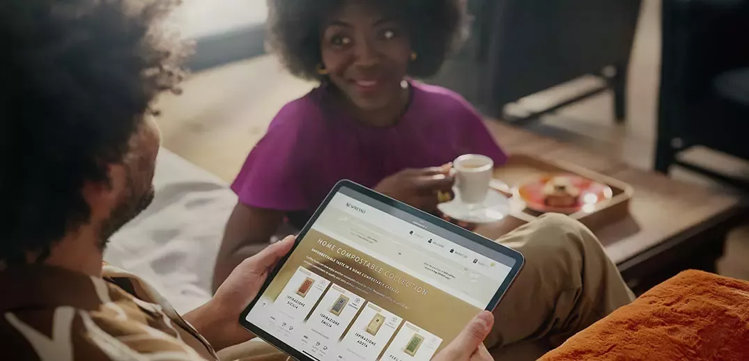 Person browsing eco-friendly coffee