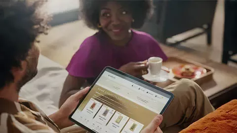 Person browsing eco-friendly coffee