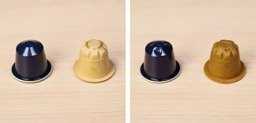 Recyclable aluminum and compostable paper-based capsules before and after brewing