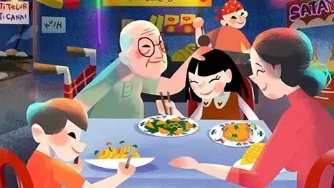 Family chatting with Maggi food