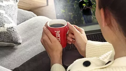 drinking coffee