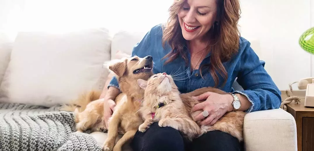 woman with cat and dog