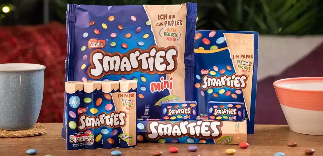 Smarties in recyclable paper packaging