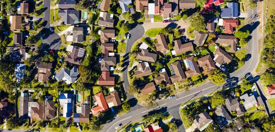 Ariel view of Australian homes